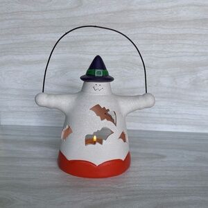 Ghost With Bat Cutouts Tea Light Candle Holder Lantern